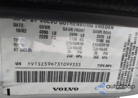 2003 Volvo Xc70 from USA, damaged, VIN YV1SZ59H731099333